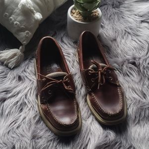 Sebago Docksides womans brown boat shoes slip on